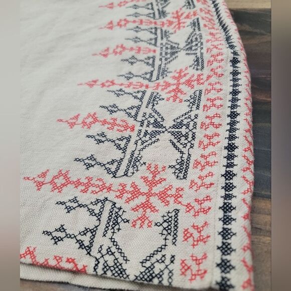 Loft Tan Embroidered Aztec Cotton Linen Mini Pencil Skirt Cross Stitch Size 8 - Picture 3 of 9